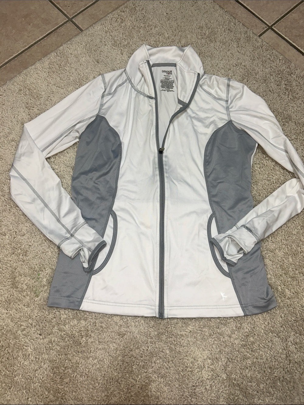 Crossposted. Danskin Now large Light Gray Athletic Jacket with Dark Gray Trim.